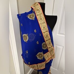 Elegant Blue and Gold Sequin Embroidered Saree (some missing beads)
